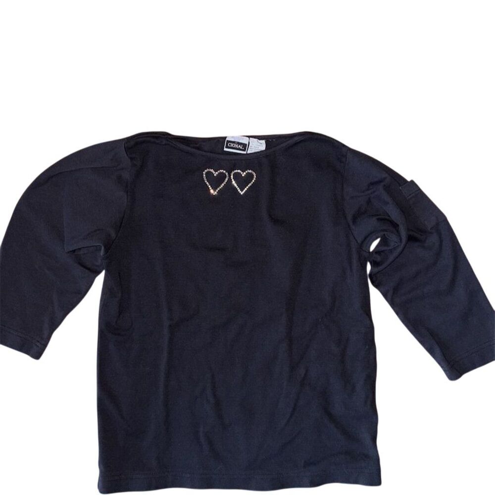 Cignal Women's Black Long Sleeve M Embroidered Heart Casual